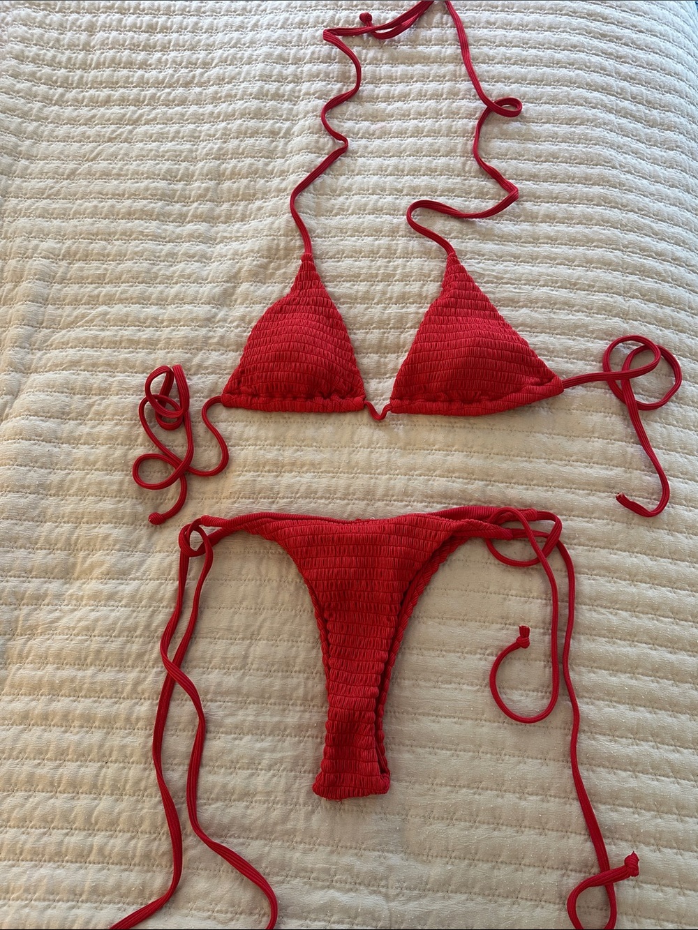 Zaful Red Crochet Triangle Tie Bikini